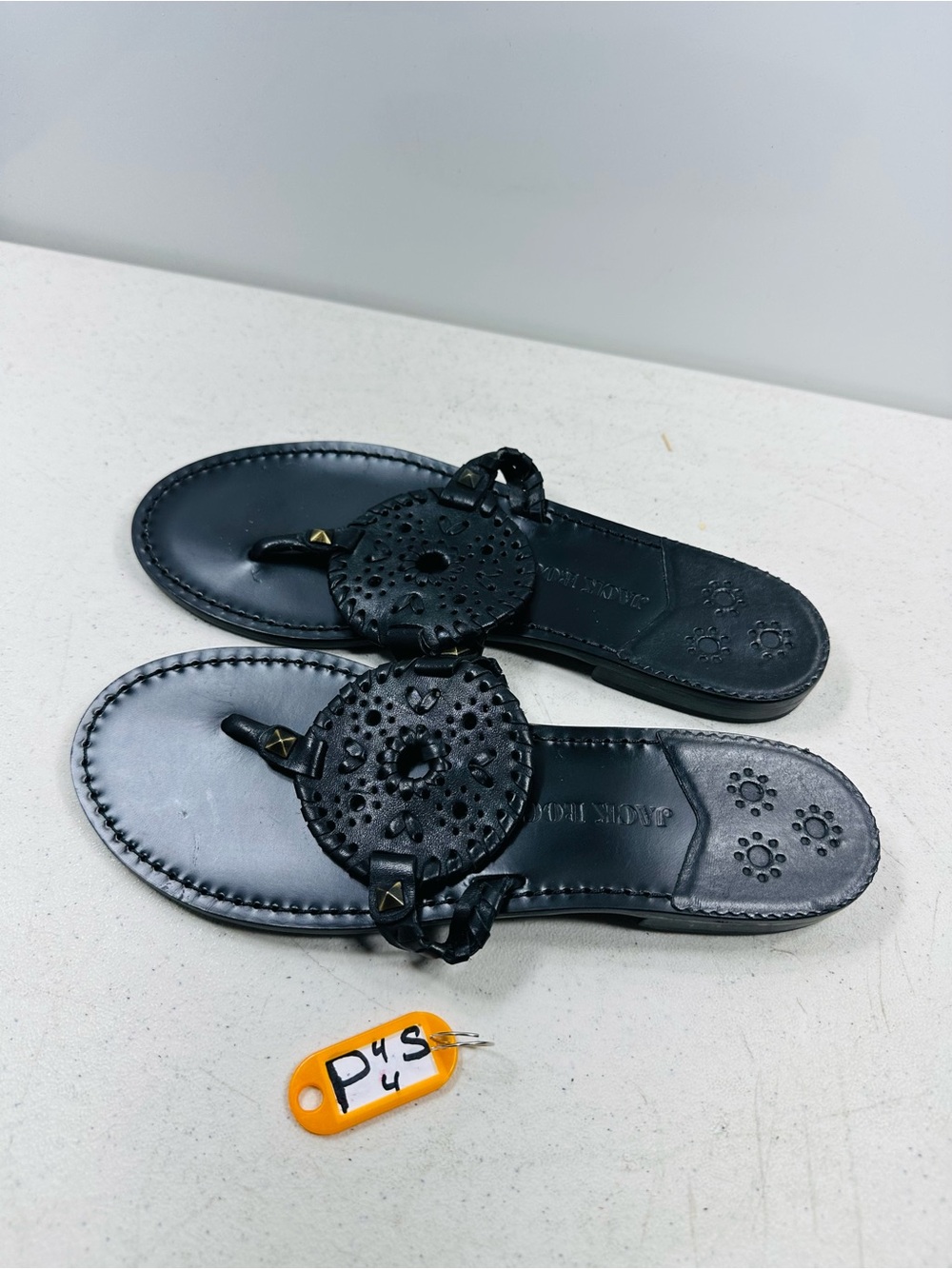 Jack Rogers Black Leather Georgica Stud Slip On Sandals Wm US 8